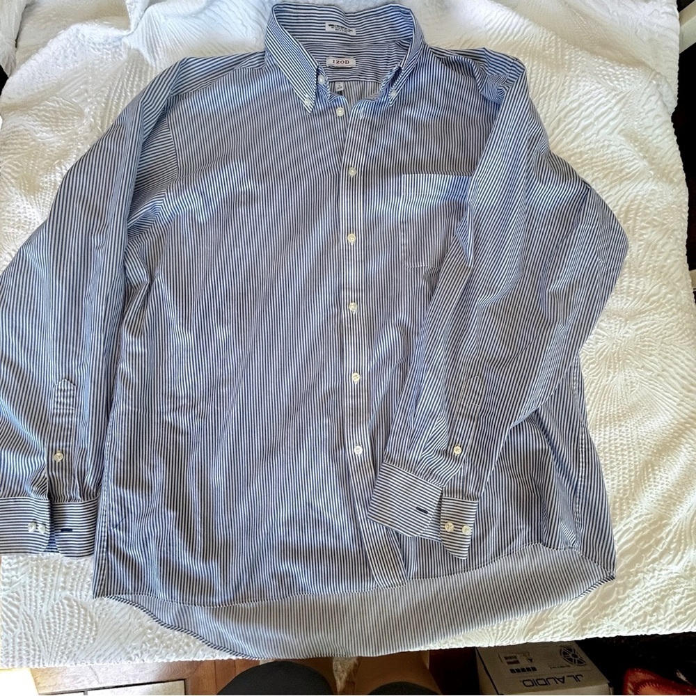 Izod Men's Navy Striped Button Down Shirt